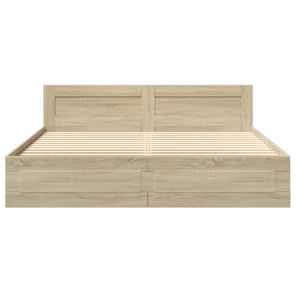 Modern Wooden Super King Size 180cm Bed Frame Base With Headboard & Drawers