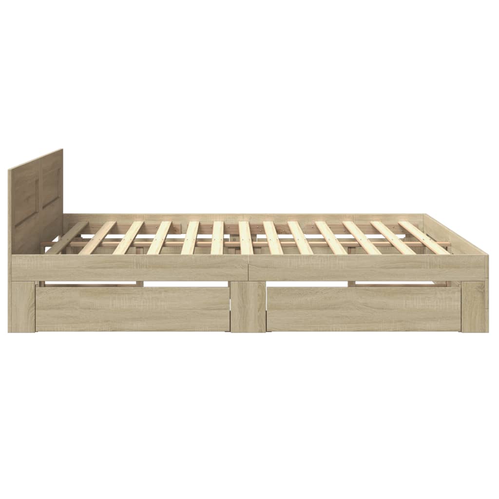 Modern Wooden Super King Size 180cm Bed Frame Base With Headboard & Drawers