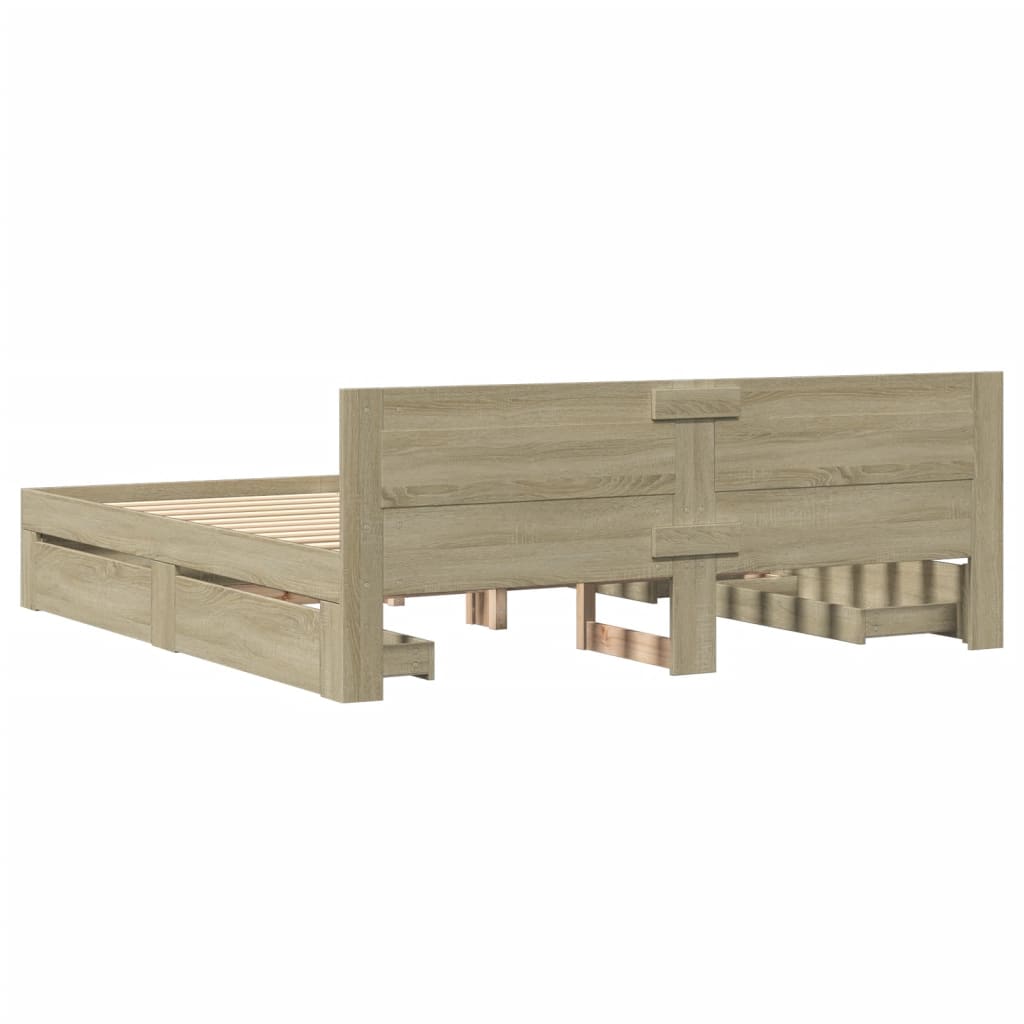 Modern Wooden Super King Size 180cm Bed Frame Base With Headboard & Drawers