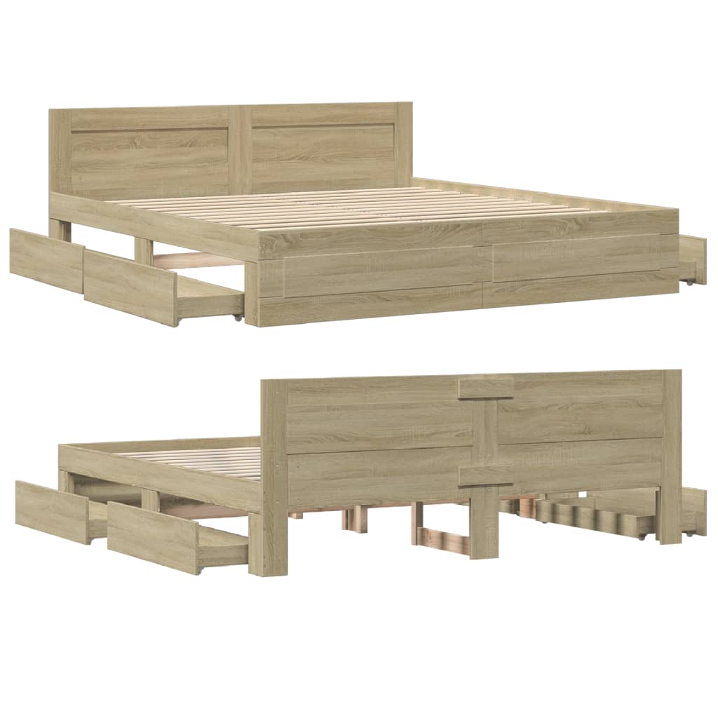 Modern Wooden Super King Size 180cm Bed Frame Base With Headboard & Drawers