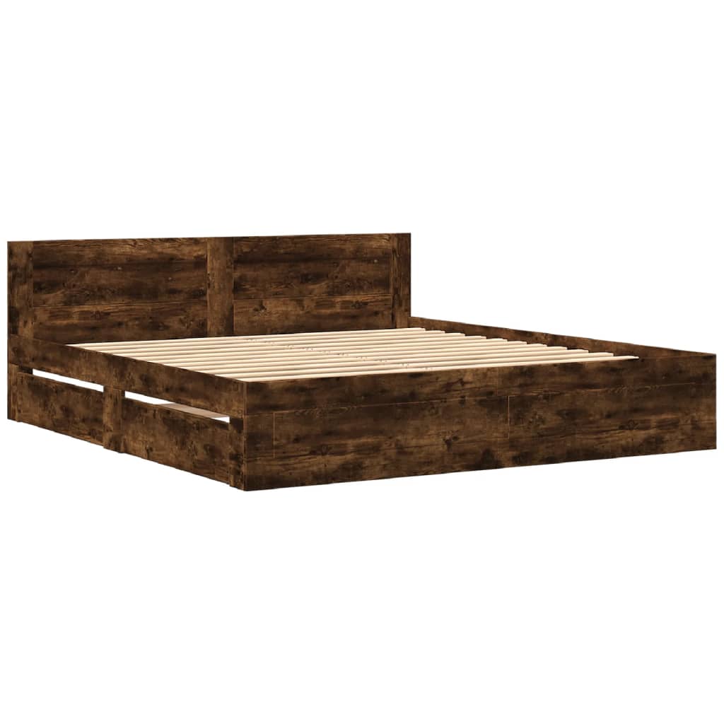 Modern Wooden Super King Size 180cm Bed Frame Base With Headboard & Drawers