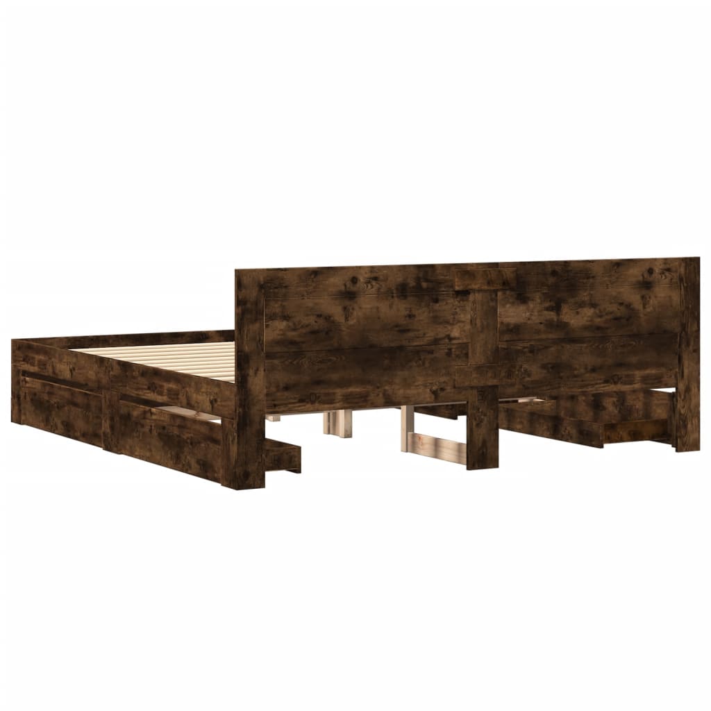 Modern Wooden Super King Size 180cm Bed Frame Base With Headboard & Drawers