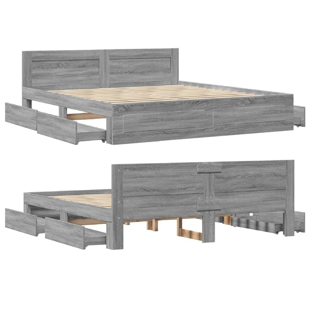 Modern Wooden Super King Size 180cm Bed Frame Base With Headboard & Drawers