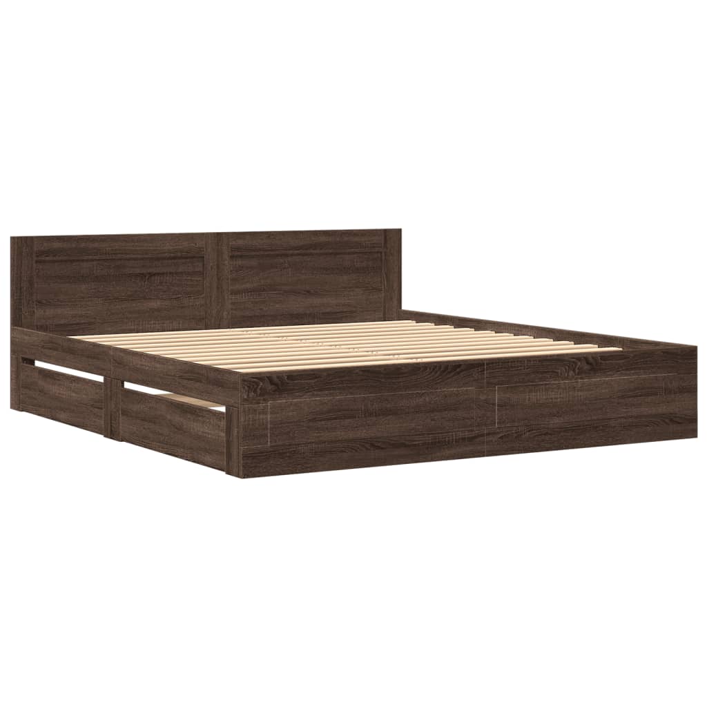 Modern Wooden Super King Size 180cm Bed Frame Base With Headboard & Drawers