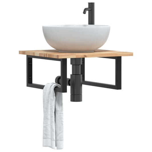 Basin Shelf Wall Mounted Steel and Solid Wood Acacia
