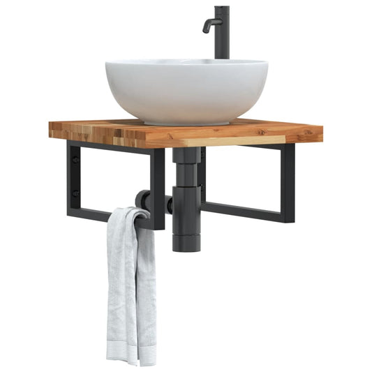 Basin Shelf Wall Mounted Steel and Solid Wood Acacia