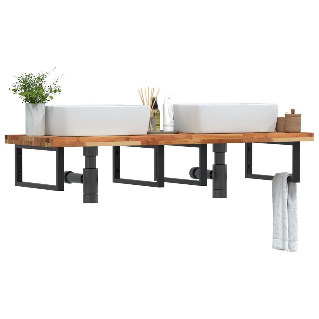 Basin Shelf Wall Mounted Steel and Solid Wood Acacia