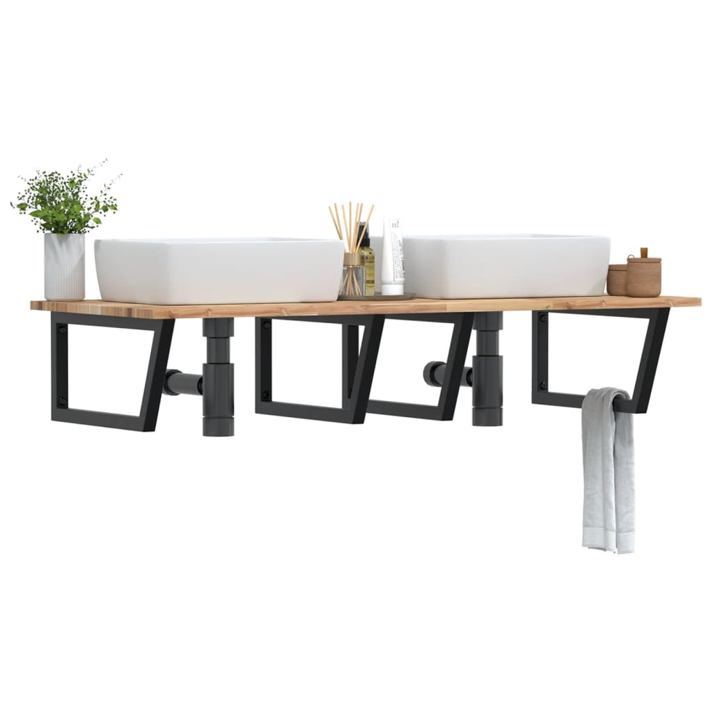 Basin Shelf Wall Mounted Steel and Solid Wood Acacia