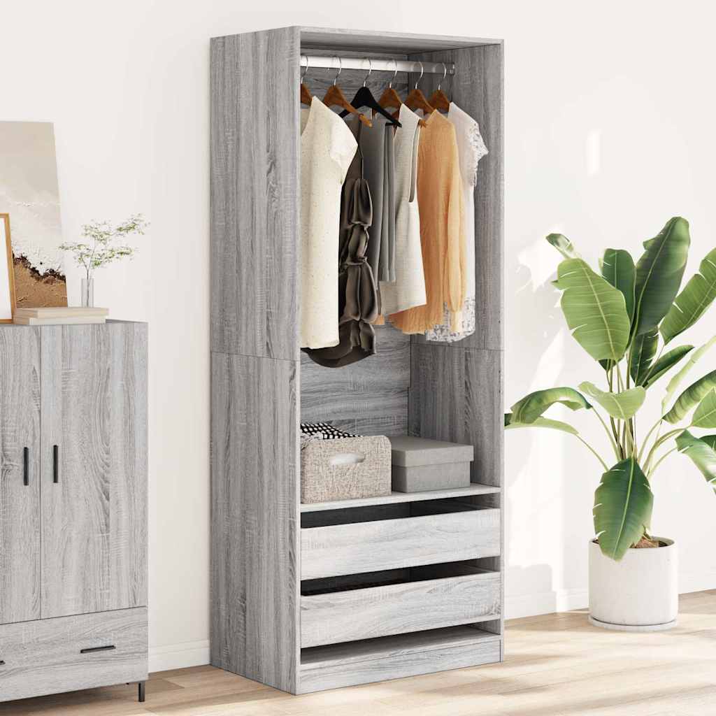 Modern Wooden 80cm Open Tall Bedroom Wardrobe With 2 Drawers Hanging Rail