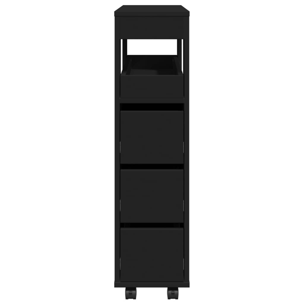 Narrow Bathroom Cabinet with Wheels Black Engineered Wood