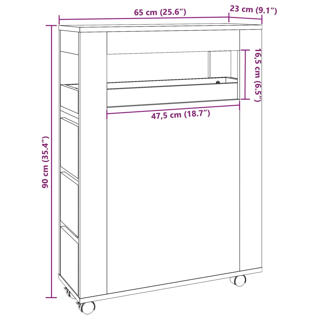 Narrow Bathroom Cabinet with Wheels Black Engineered Wood