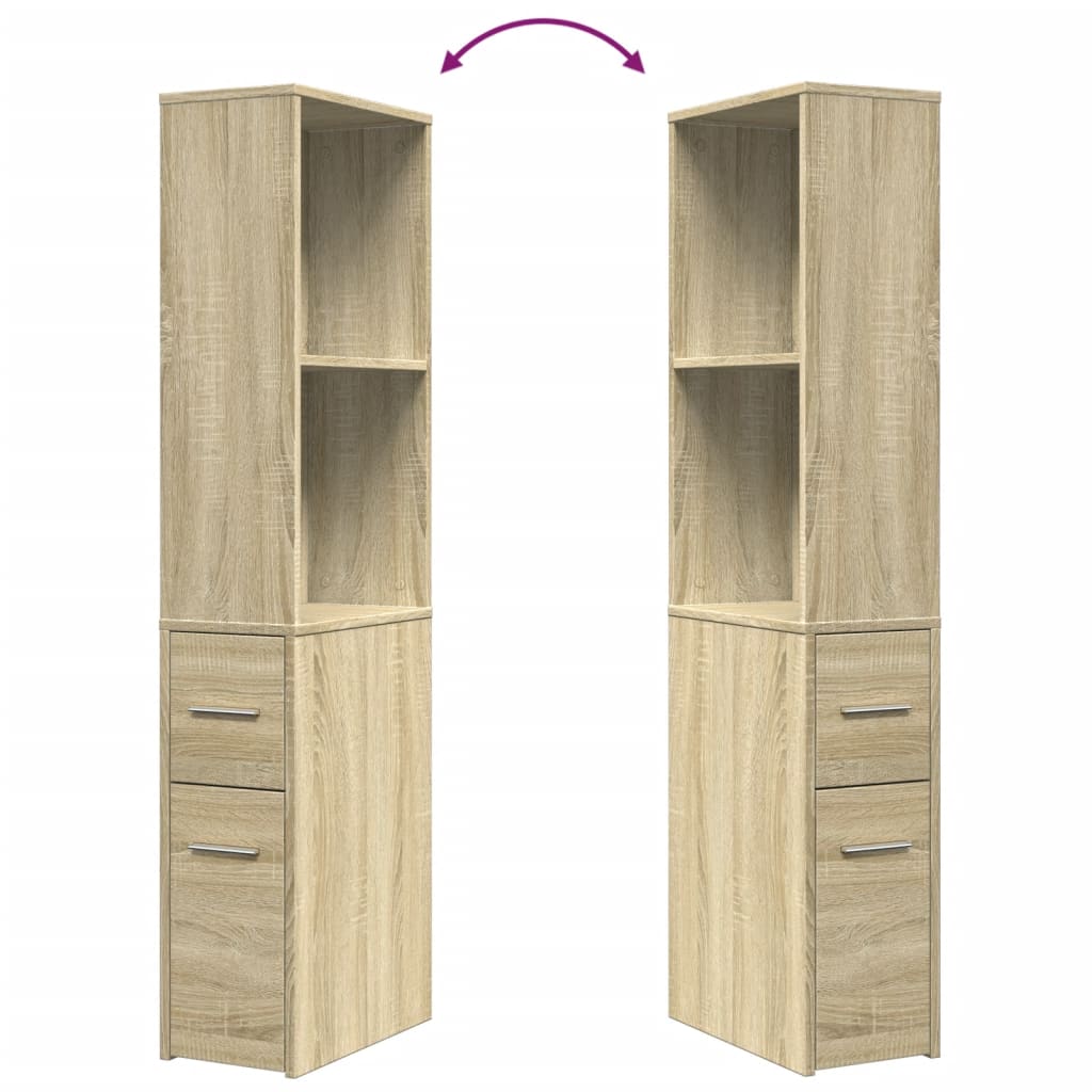 Narrow Bathroom Cupboard with Wheels Sonoma Oak Engineered Wood