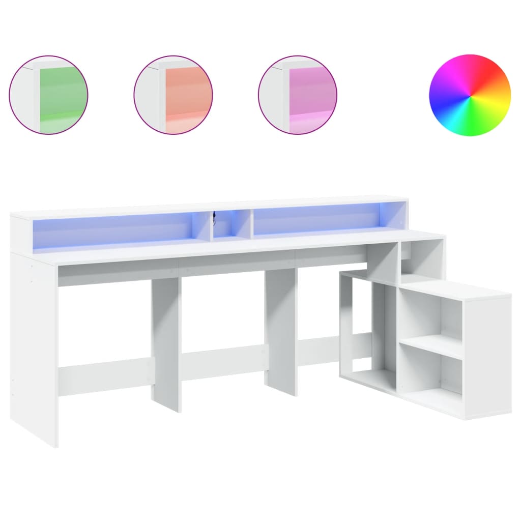 Modern Wooden Large Home Office Gaming Computer Desk With LED Lights Storage