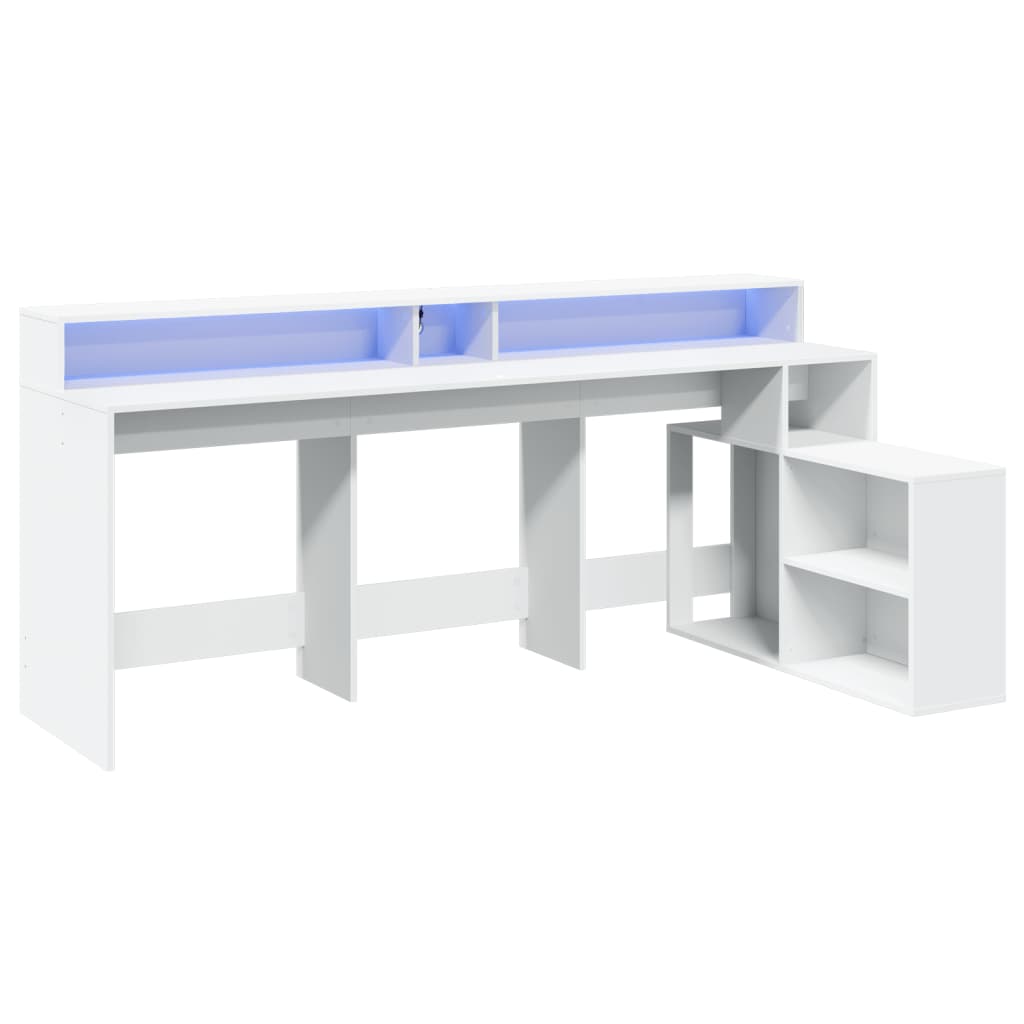 Modern Wooden Large Home Office Gaming Computer Desk With LED Lights Storage