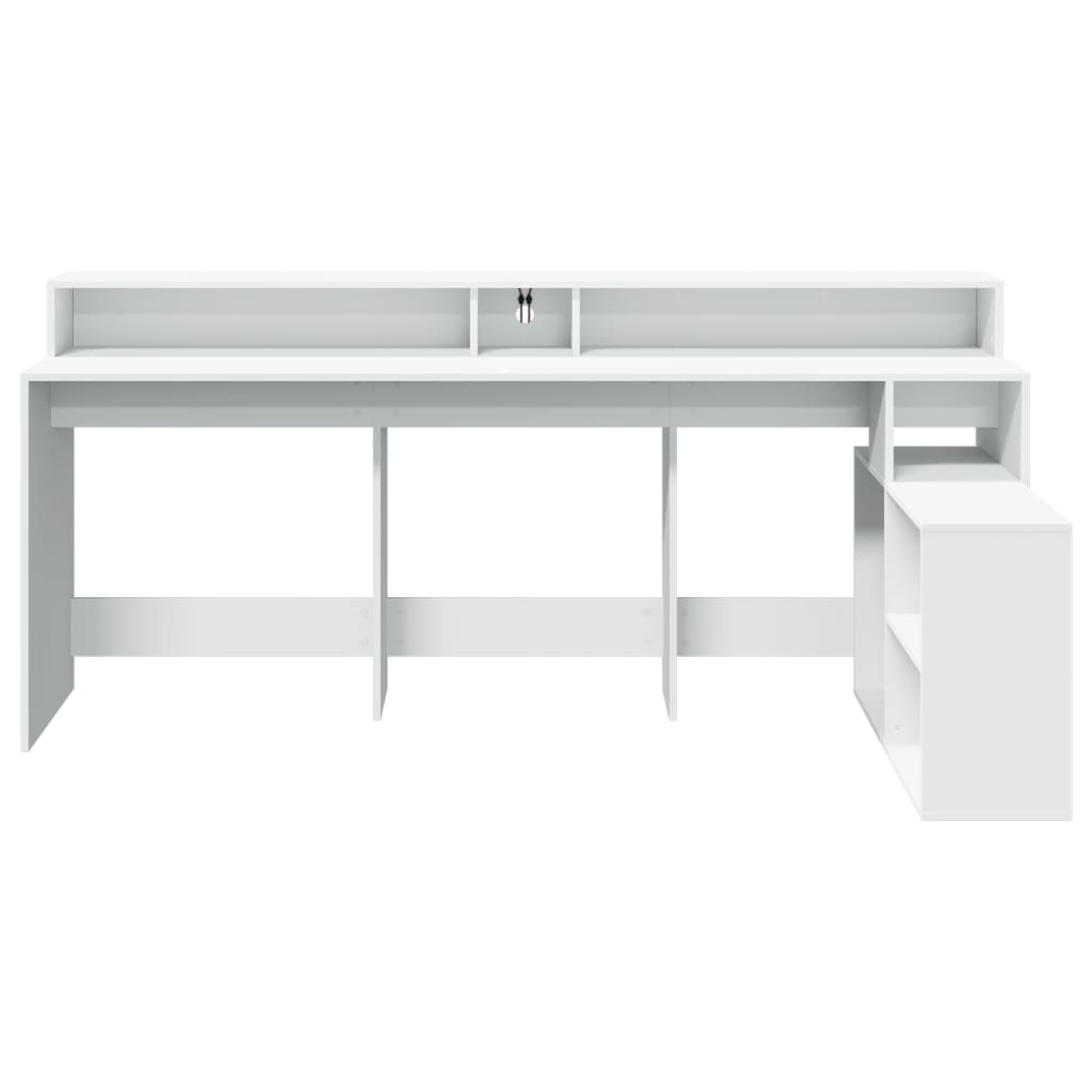 Modern Wooden Large Home Office Gaming Computer Desk With LED Lights Storage