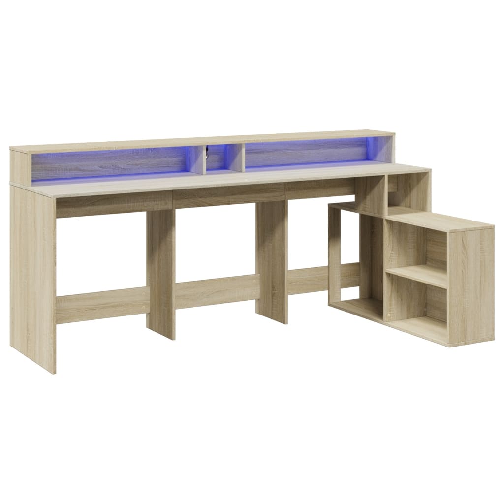 Modern Wooden Large Home Office Gaming Computer Desk With LED Lights Storage