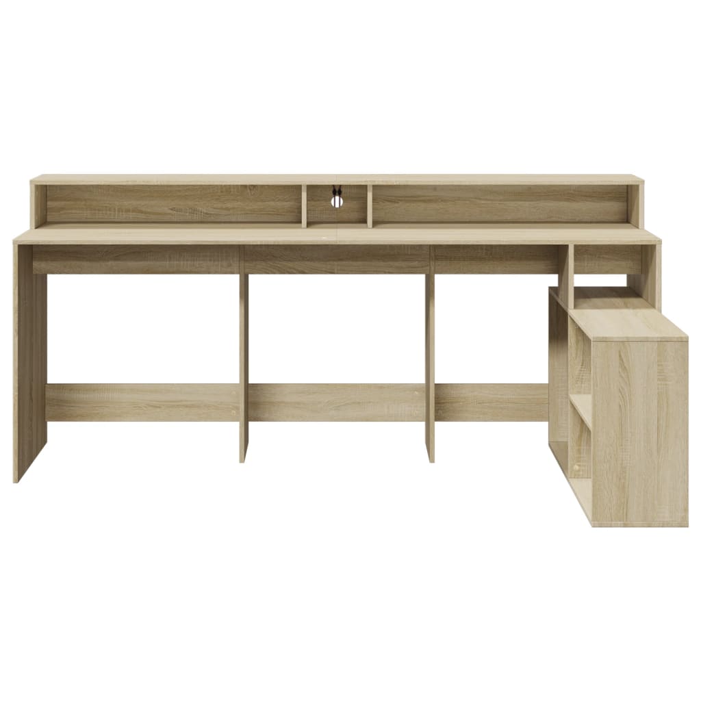 Modern Wooden Large Home Office Gaming Computer Desk With LED Lights Storage