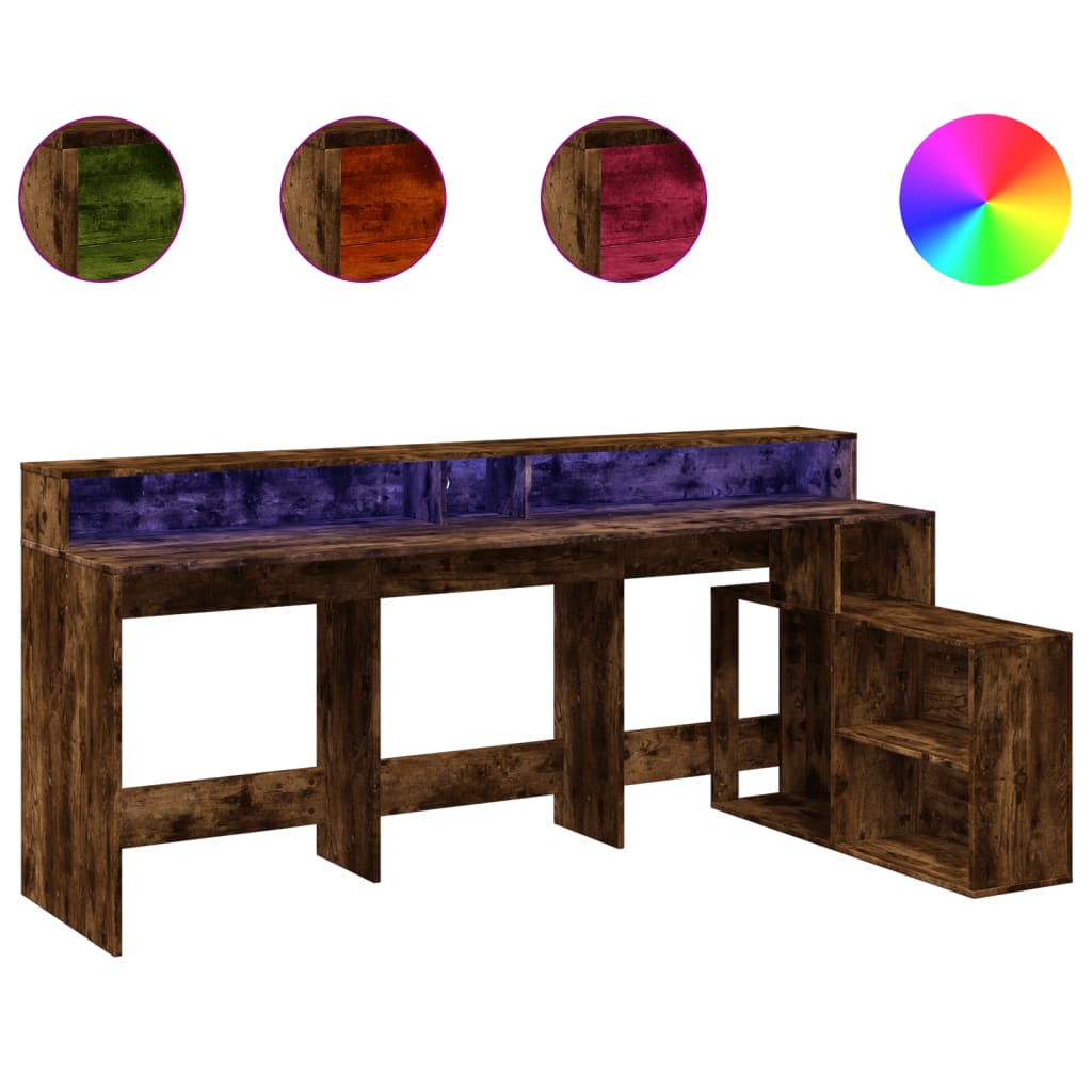 Modern Wooden Large Home Office Gaming Computer Desk With LED Lights Storage