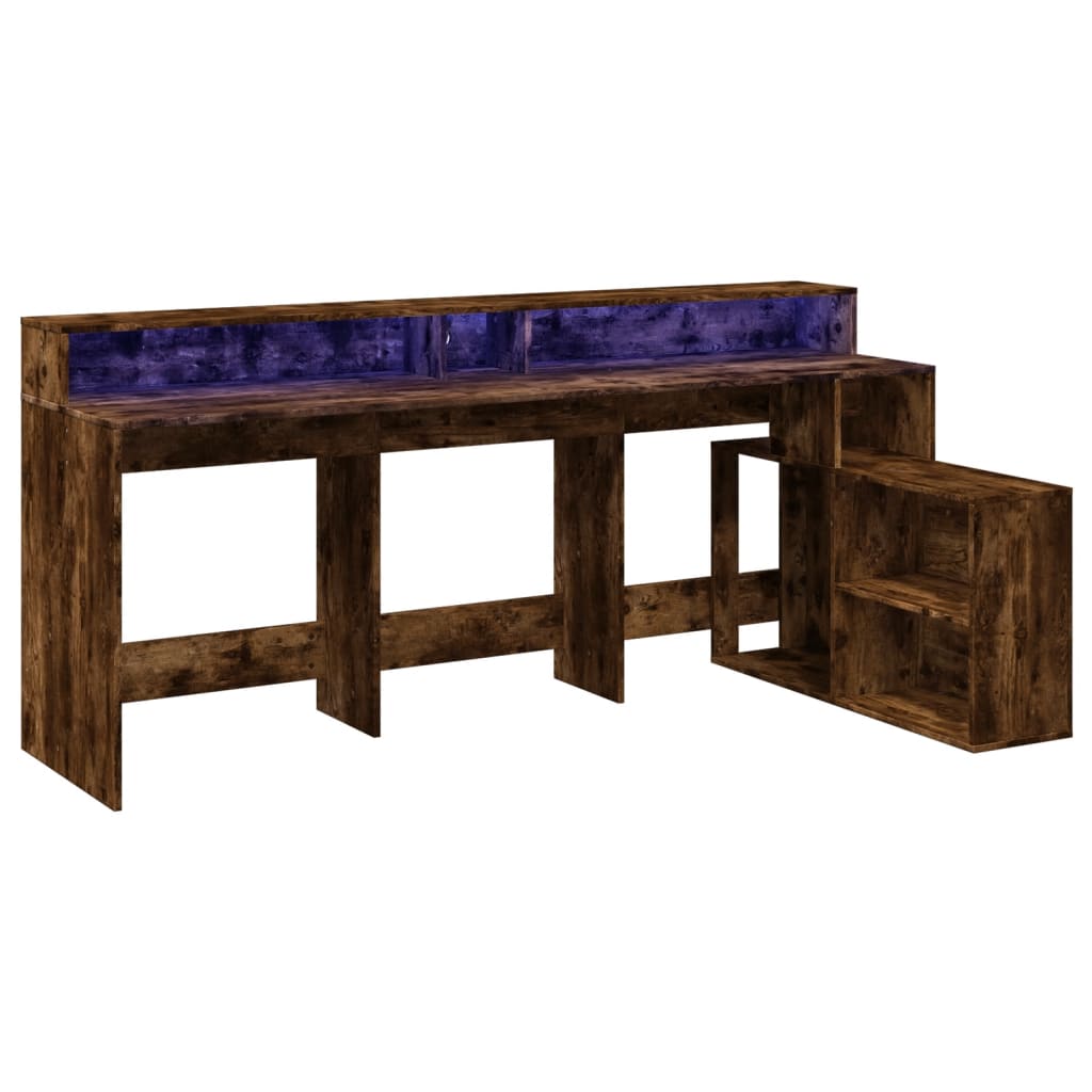Modern Wooden Large Home Office Gaming Computer Desk With LED Lights Storage