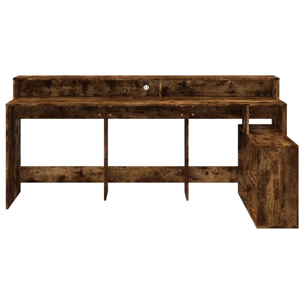 Modern Wooden Large Home Office Gaming Computer Desk With LED Lights Storage