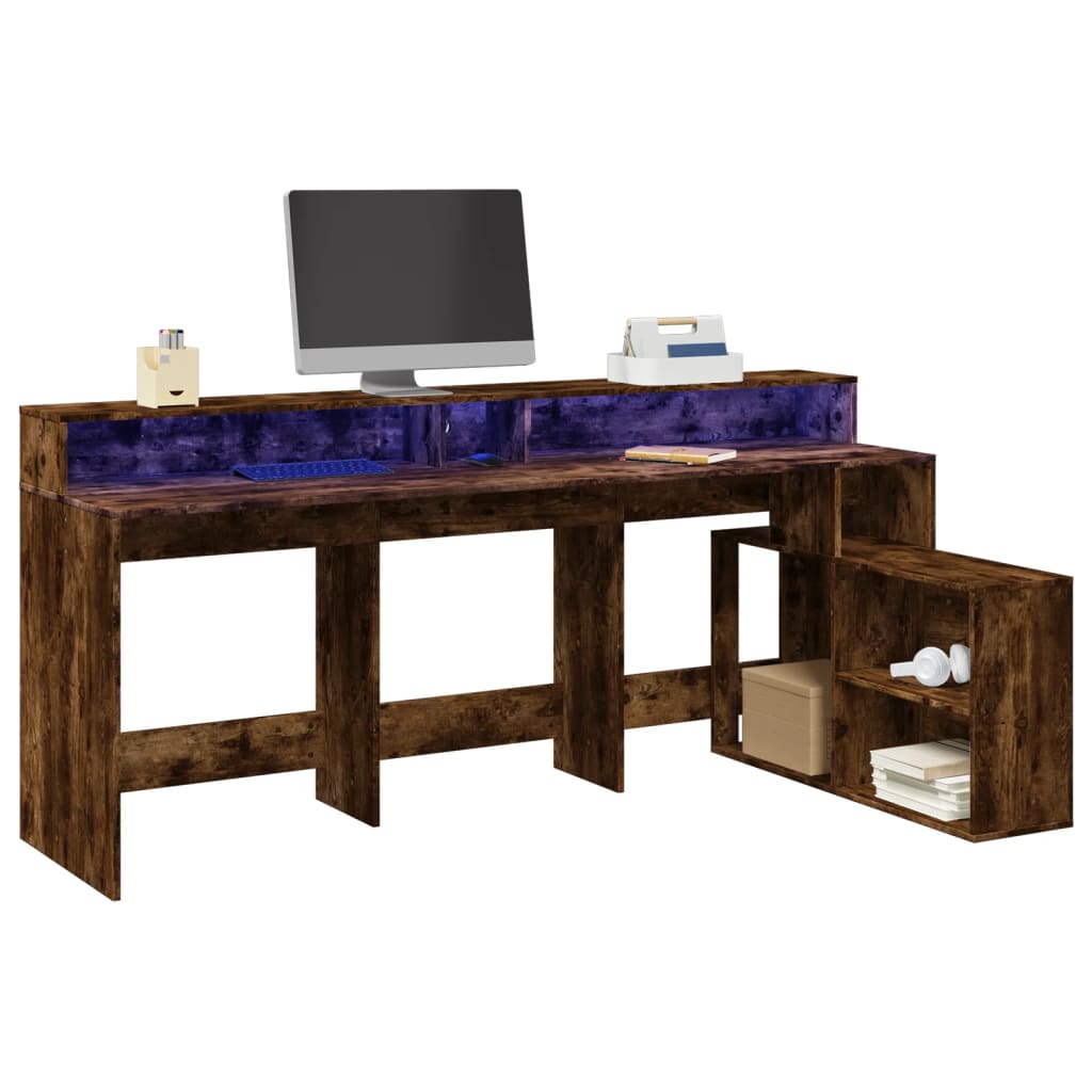 Modern Wooden Large Home Office Gaming Computer Desk With LED Lights Storage