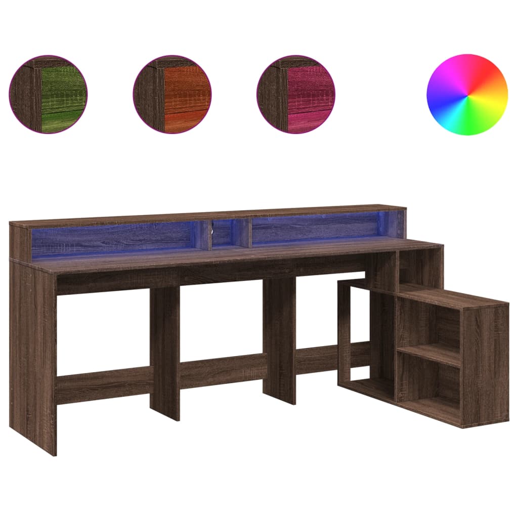 Modern Wooden Large Home Office Gaming Computer Desk With LED Lights Storage