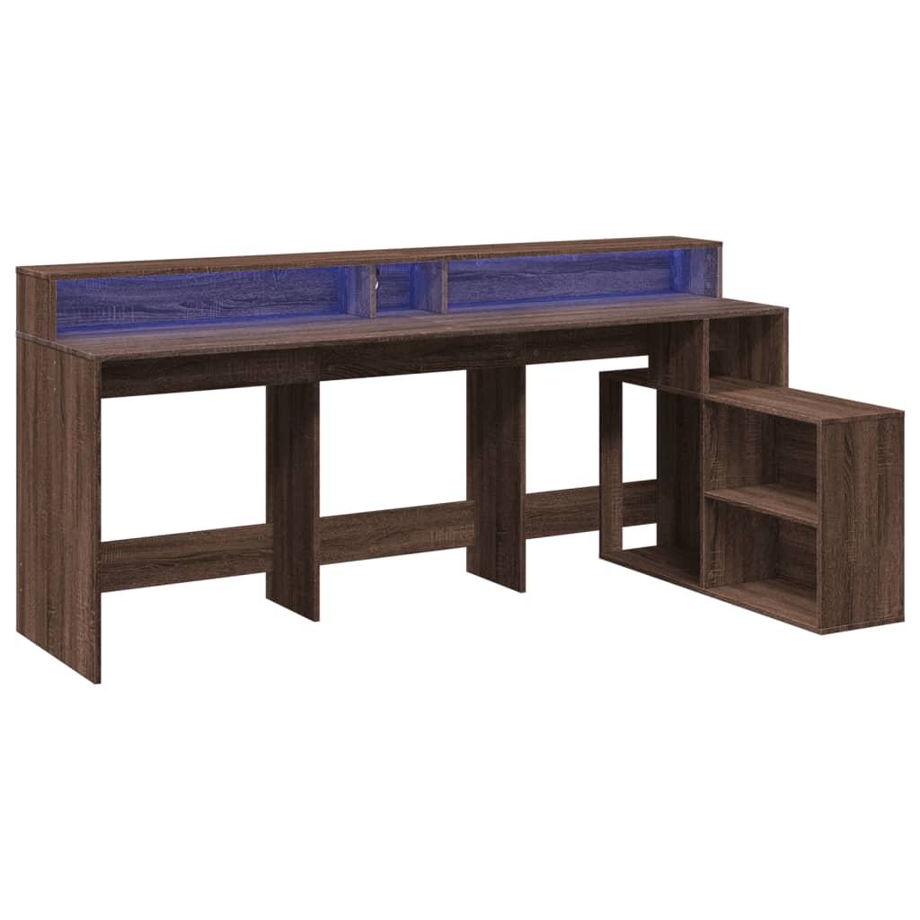 Modern Wooden Large Home Office Gaming Computer Desk With LED Lights Storage