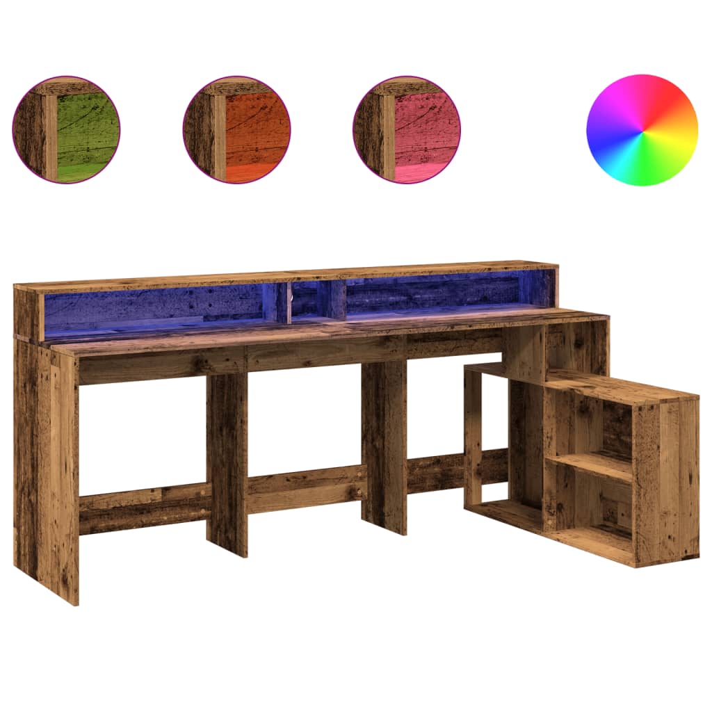 Modern Wooden Large Home Office Gaming Computer Desk With LED Lights Storage