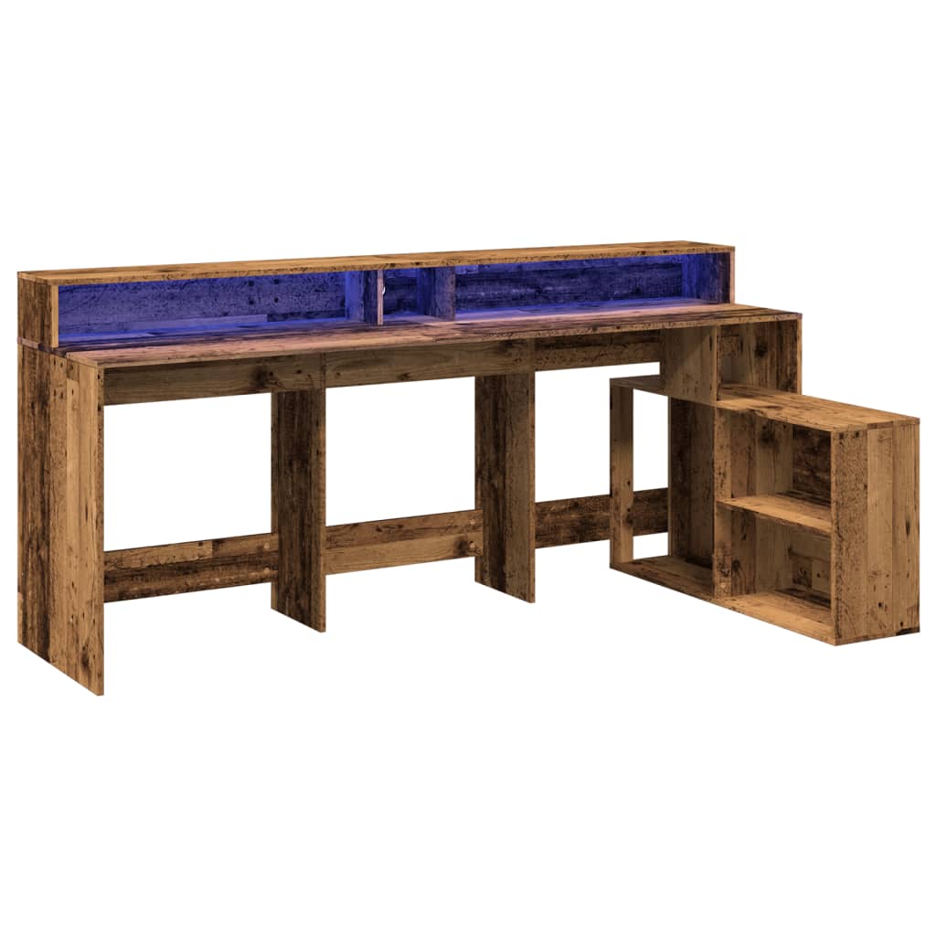Modern Wooden Large Home Office Gaming Computer Desk With LED Lights Storage