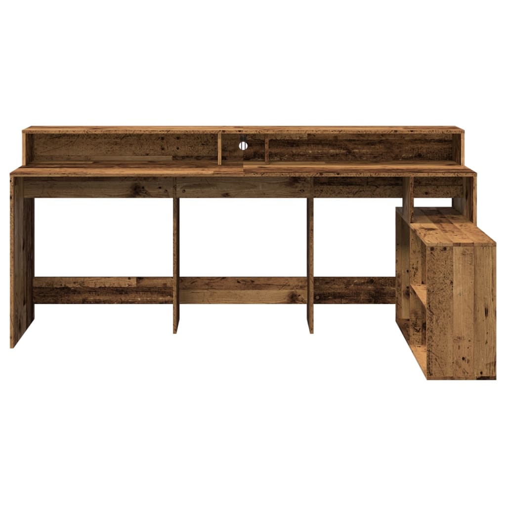 Modern Wooden Large Home Office Gaming Computer Desk With LED Lights Storage