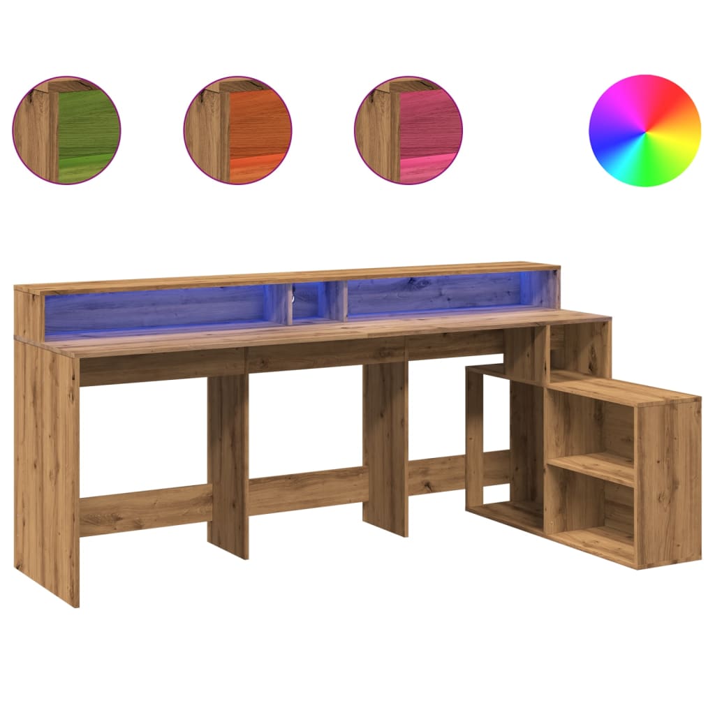 Modern Wooden Large Home Office Gaming Computer Desk With LED Lights Storage
