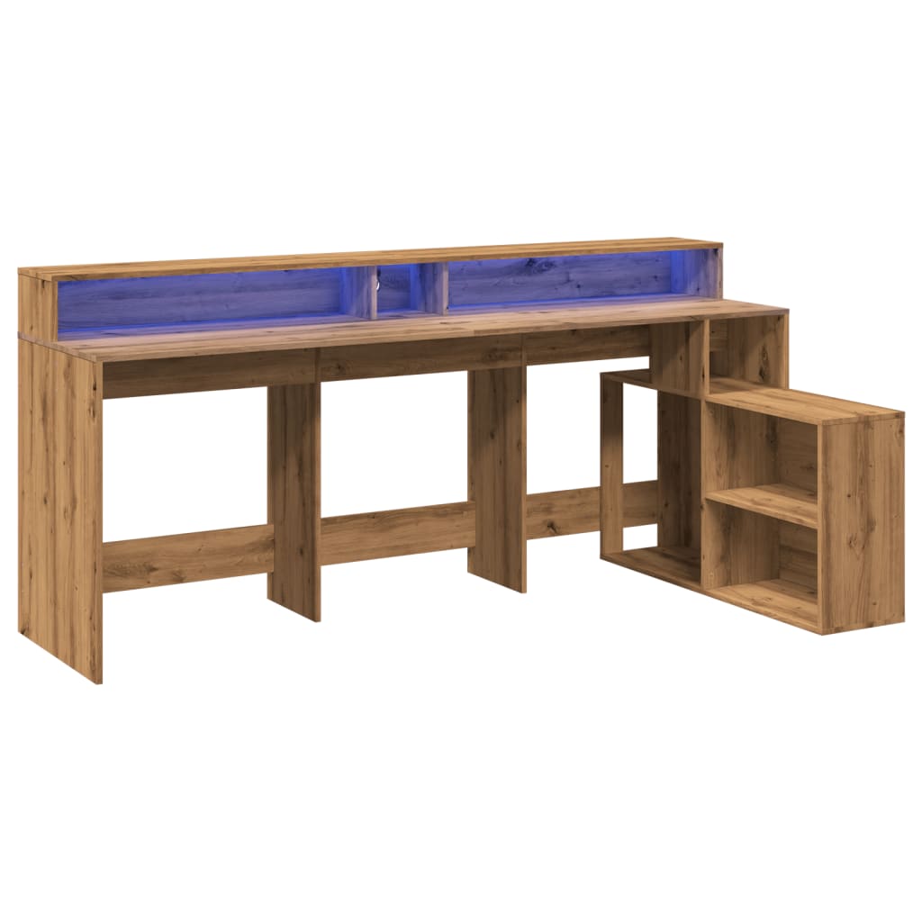 Modern Wooden Large Home Office Gaming Computer Desk With LED Lights Storage