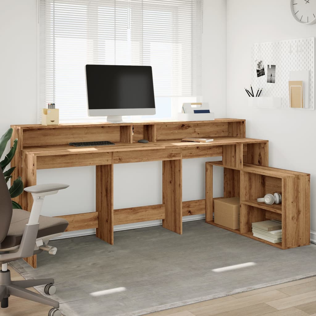 Modern Wooden Large Home Office Gaming Computer Desk With LED Lights Storage