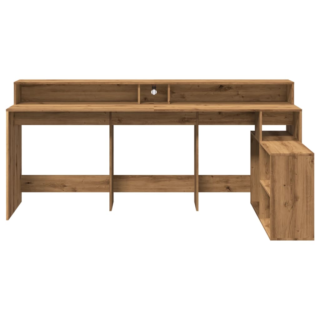 Modern Wooden Large Home Office Gaming Computer Desk With LED Lights Storage