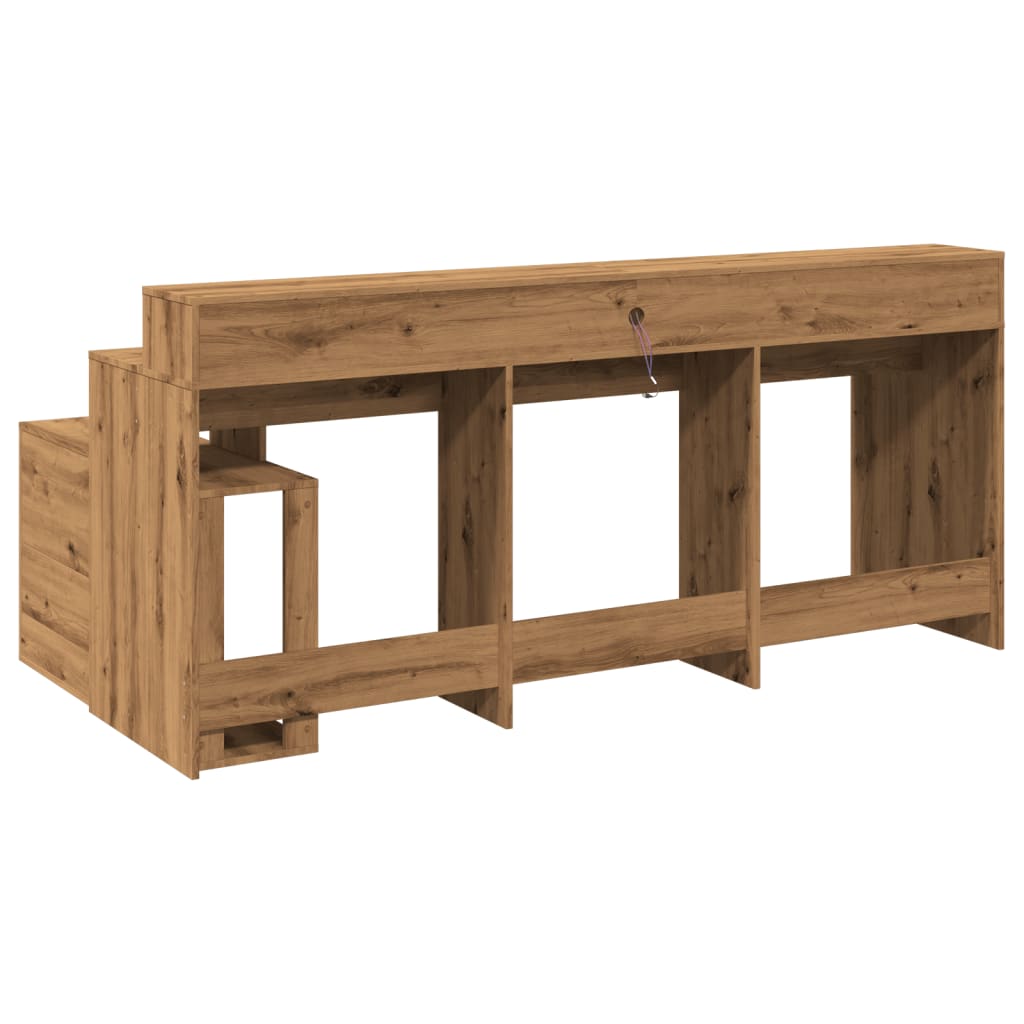Modern Wooden Large Home Office Gaming Computer Desk With LED Lights Storage