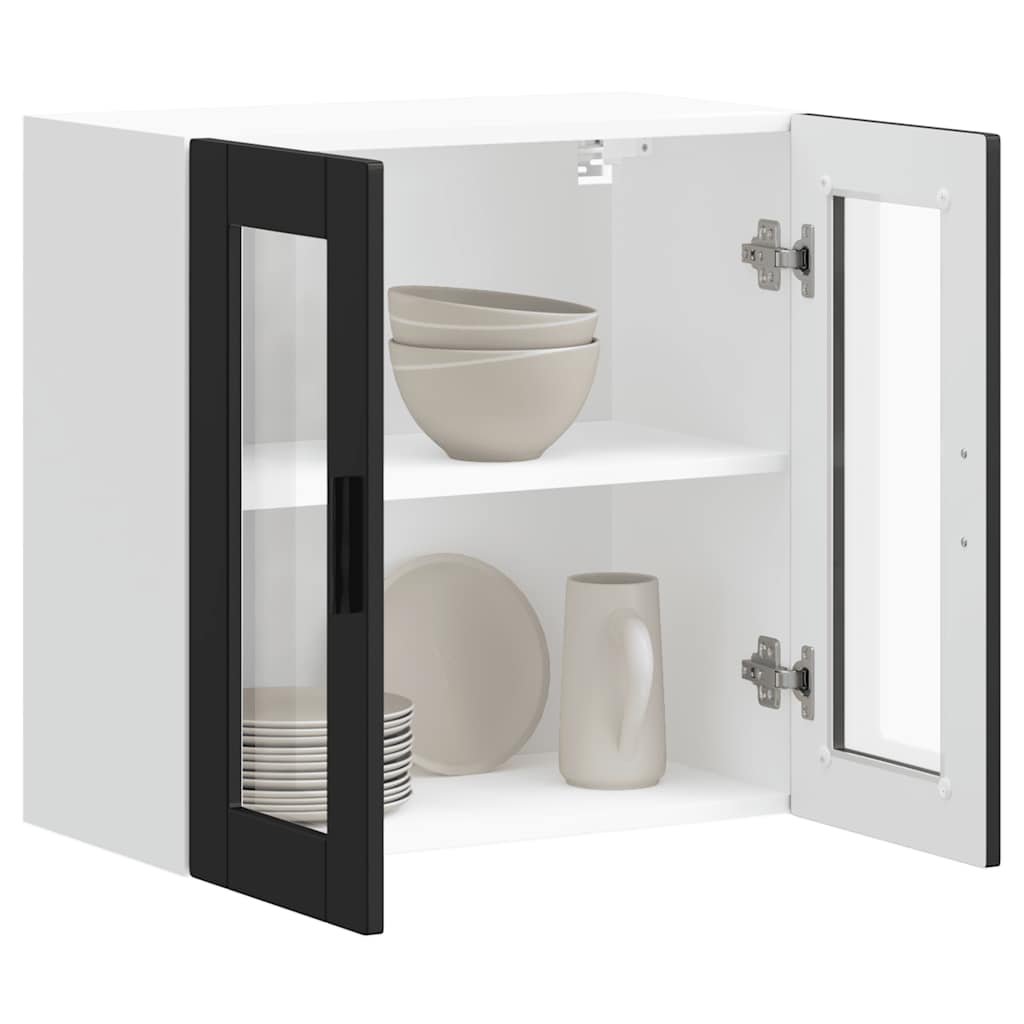 Kitchen Wall Cabinet with Glass Door Porto Black