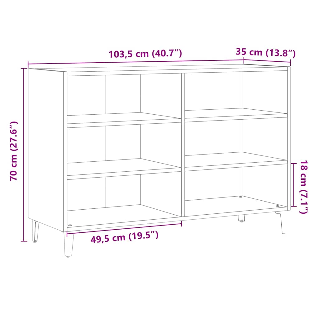 Modern Wooden Open Sideboard Storage Cabinet Unit With 6 Compartments