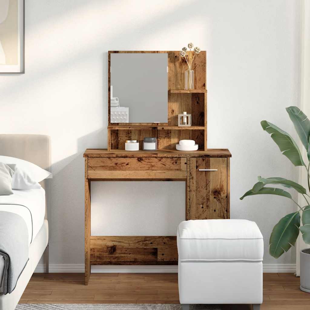 Modern Wooden Dressing Table Makeup Vanity Desk With Mirror & Cupboard