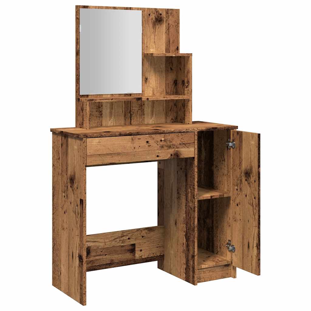 Modern Wooden Dressing Table Makeup Vanity Desk With Mirror & Cupboard