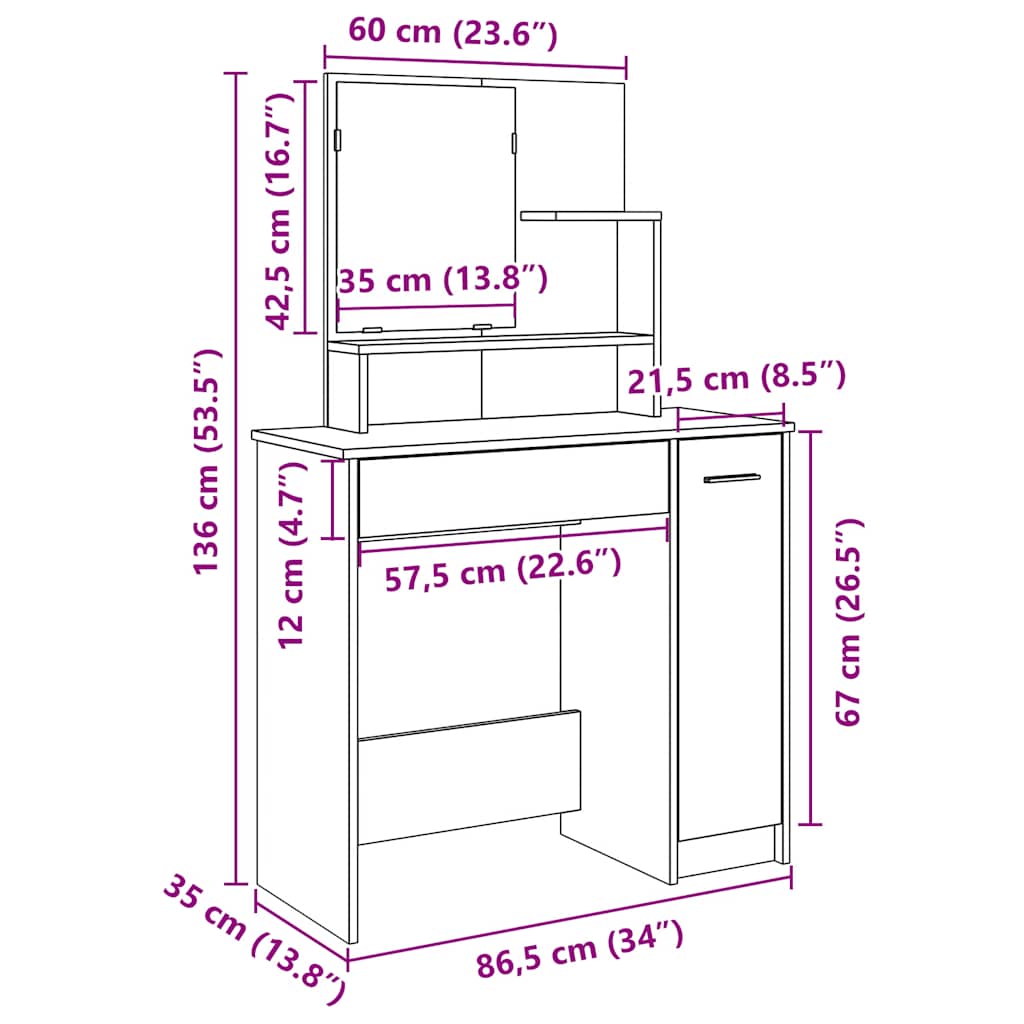 Modern Wooden Dressing Table Makeup Vanity Desk With Mirror & Cupboard