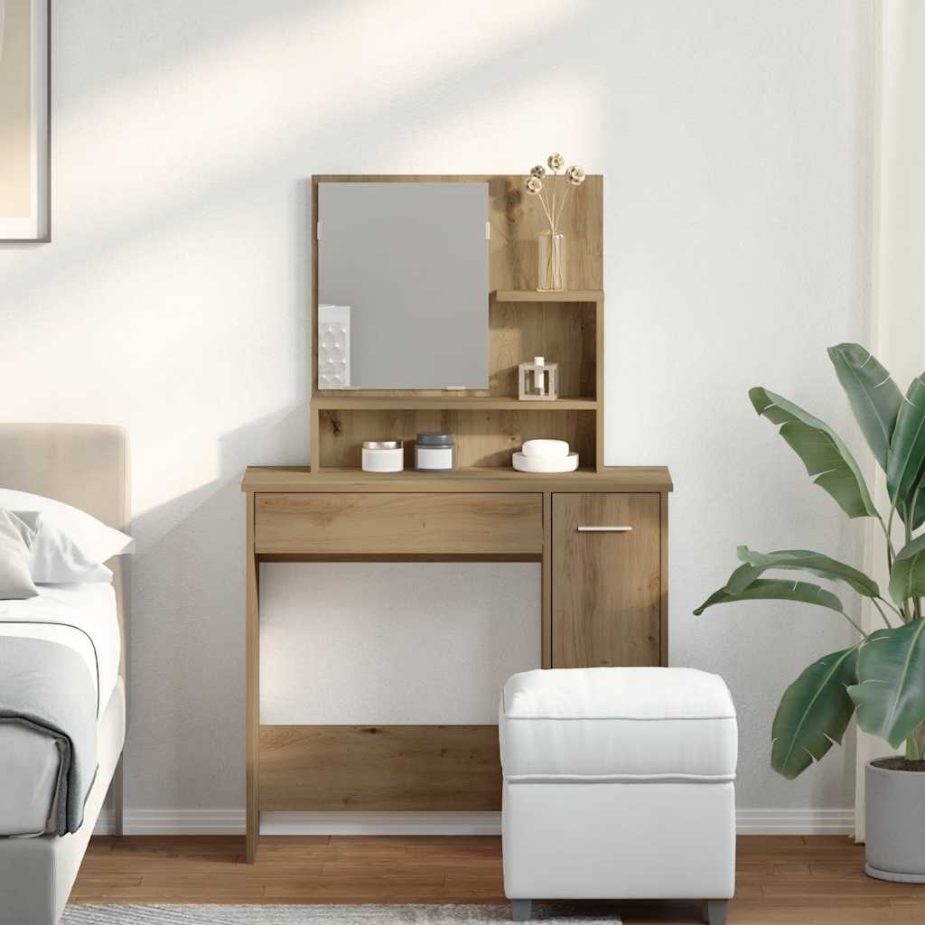 Modern Wooden Dressing Table Makeup Vanity Desk With Mirror & Cupboard