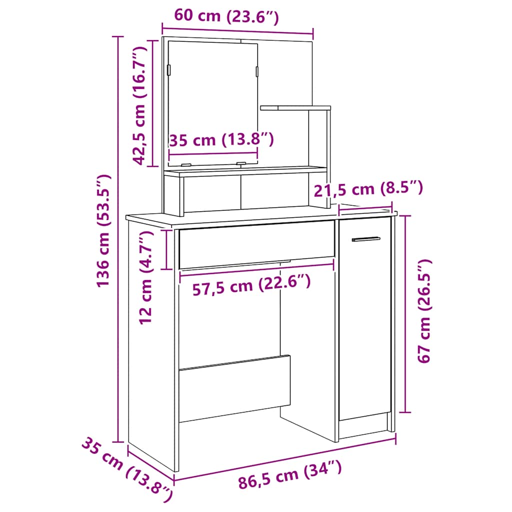 Modern Wooden Dressing Table Makeup Vanity Desk With Mirror & Cupboard
