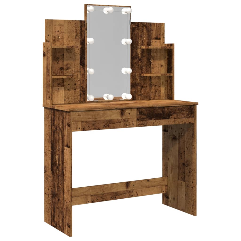 Modern Wooden Dressing Table Makeup Vanity Desk With LED Mirror & Drawers