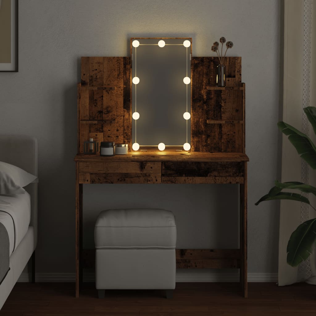 Modern Wooden Dressing Table Makeup Vanity Desk With LED Mirror & Drawers