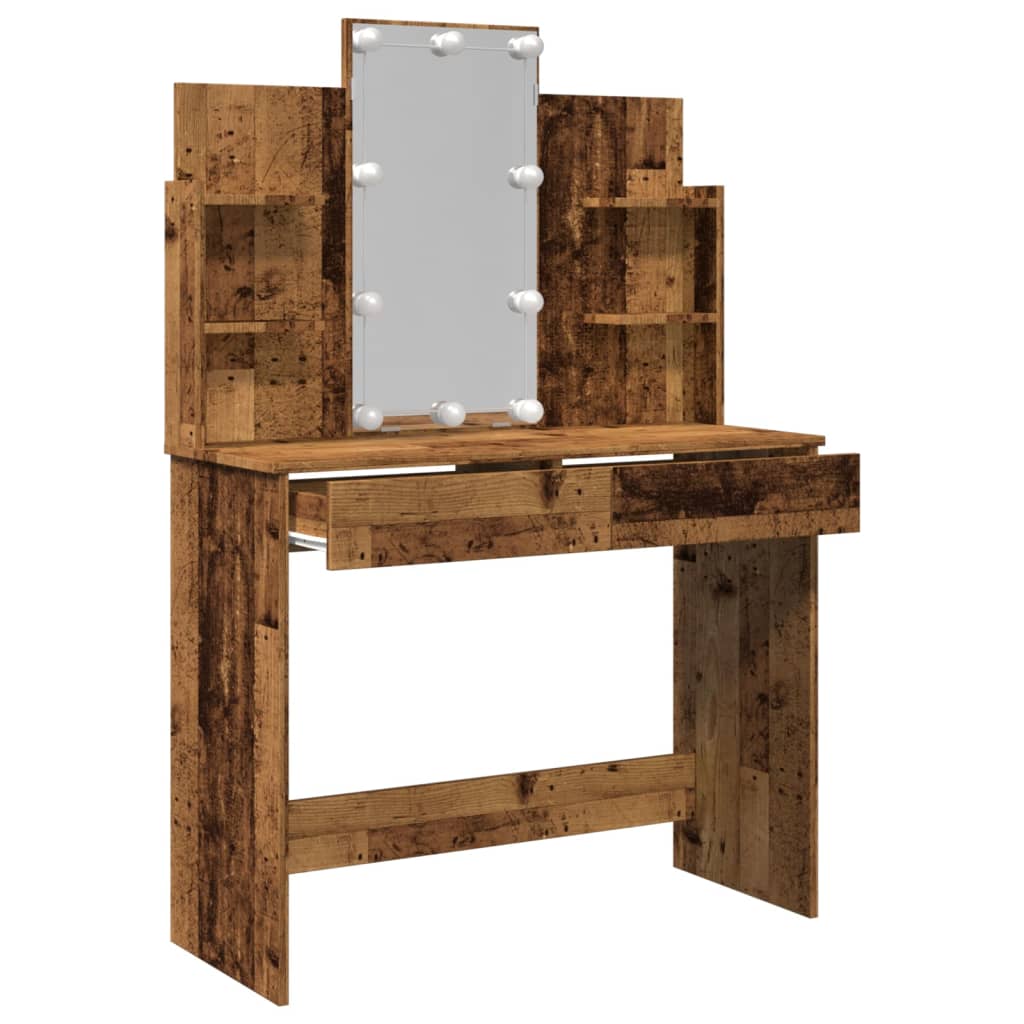 Modern Wooden Dressing Table Makeup Vanity Desk With LED Mirror & Drawers