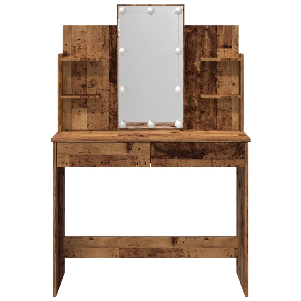 Modern Wooden Dressing Table Makeup Vanity Desk With LED Mirror & Drawers
