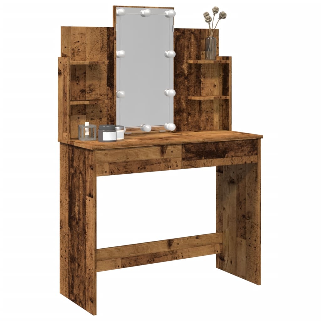 Modern Wooden Dressing Table Makeup Vanity Desk With LED Mirror & Drawers