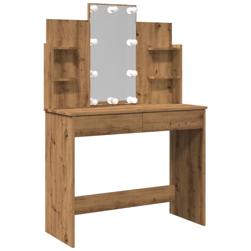 Modern Wooden Dressing Table Makeup Vanity Desk With LED Mirror & Drawers