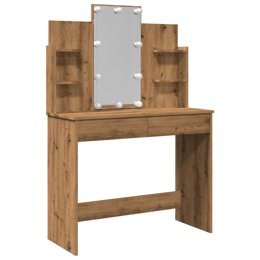 Modern Wooden Dressing Table Makeup Vanity Desk With LED Mirror & Drawers