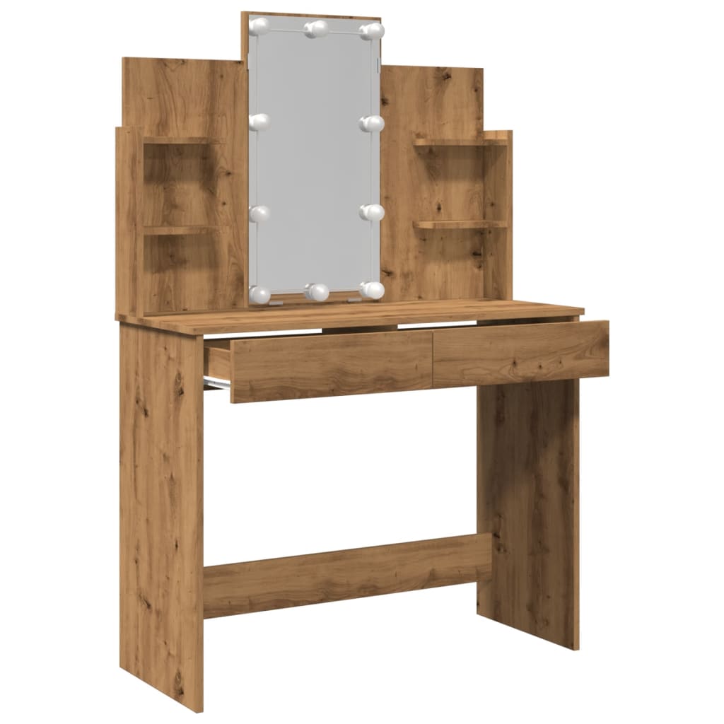 Modern Wooden Dressing Table Makeup Vanity Desk With LED Mirror & Drawers